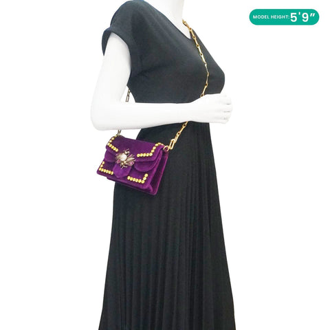 GUCCI Broadway Crystal Bee Mini Velvet Shoulder Bag Raspberry Rose 489218