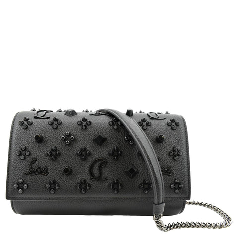 CHRISTIAN LOUBOUTIN Paloma Leather Patent Pearl Spikes Crossbody Bag Black