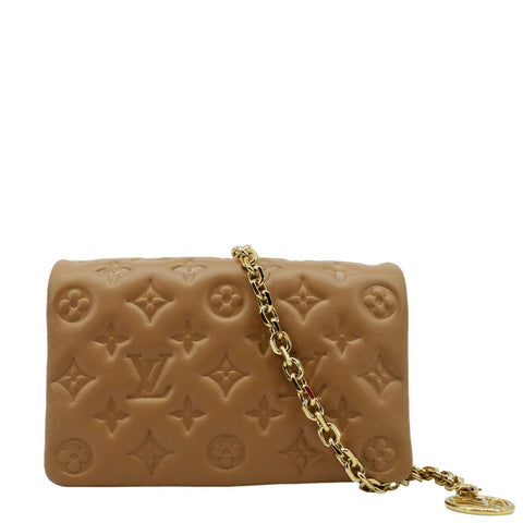 LOUIS VUITTON Coussin Pochette Monogram Leather Crossbody Bag Camel