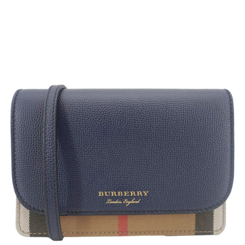 BURBERRY Hampshire Small House Check Crossbody Bag Navy Blue