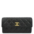 CHANEL Long Flap Quilted Caviar Wallet Black - front view