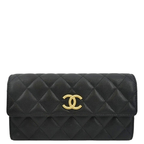 CHANEL Long Flap Quilted Caviar Wallet Black