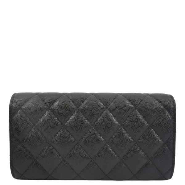 CHANEL Long Flap Quilted Caviar Wallet Black backview