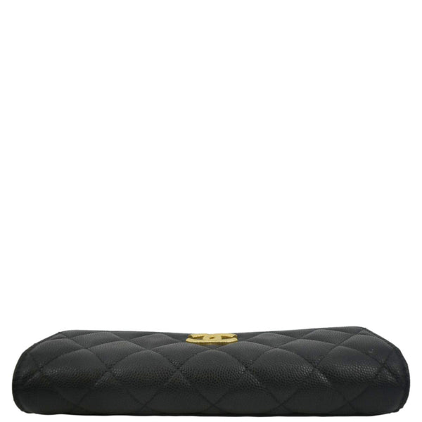 CHANEL Long Flap Quilted Caviar Wallet Black side view