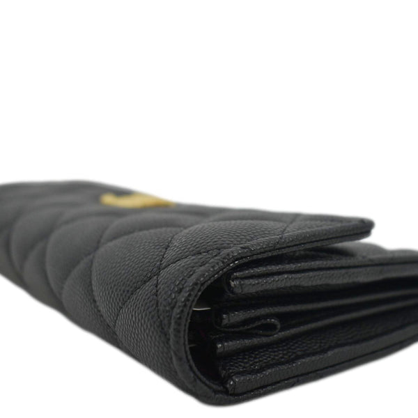 Women CHANEL Long Flap Quilted Caviar Wallet Black