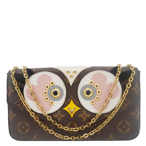 LOUIS VUITTON Pochette Felicie Owl Monogram Chain Crossbody Bag Rose Ballerine