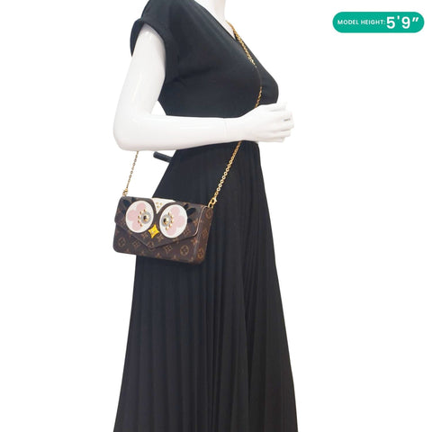 LOUIS VUITTON Pochette Felicie Owl Monogram Chain Crossbody Bag Rose Ballerine