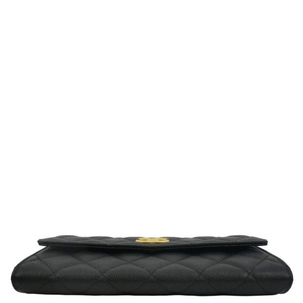 CHANEL Classic Long Flap Quilted Caviar Wallet Black