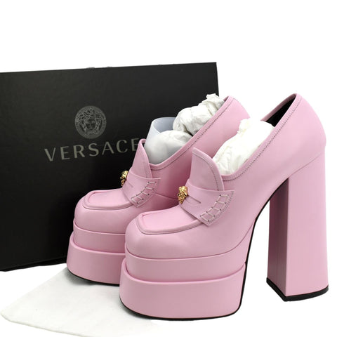 VERSACE Juno Platform Leather Pumps Pink Size 36 1/2