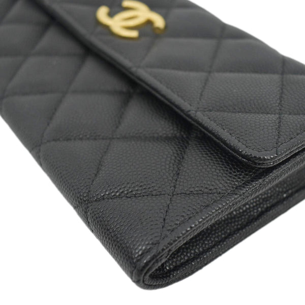 CHANEL Long Flap Quilted Caviar  Wallet CLose look