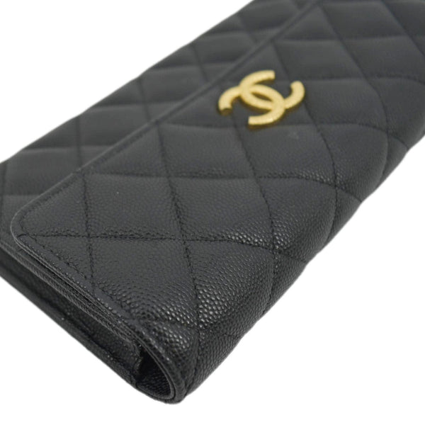 CHANEL Long Flap Quilted Caviar leather wallet