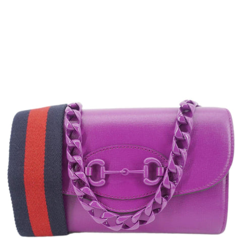 GUCCI Horsebit 1955 mini Leather Shoulder Bag Purple 724713