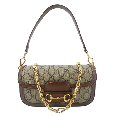GUCCI Horsebit 1955 Small GG Supreme Canvas Shoulder Bag Beige 735178