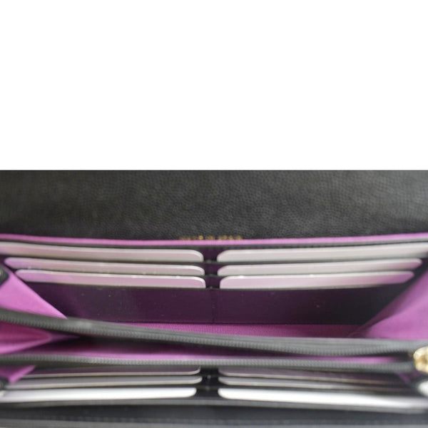 CHANEL Long Flap Quilted Caviar Wallet Black inner side