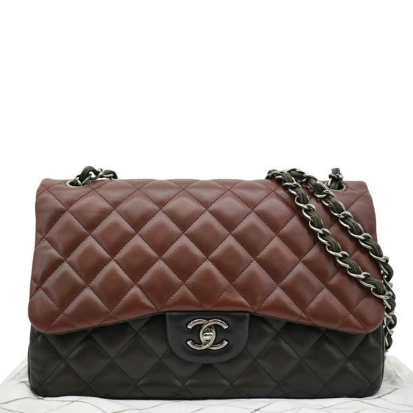 CHANEL Classic Double Flap Medium Quilted Leather  front chain look
