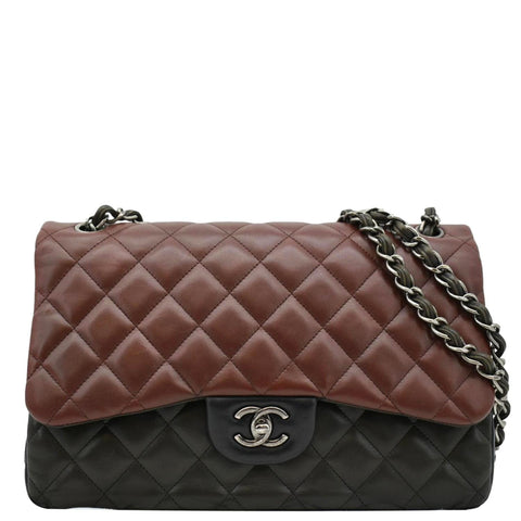 CHANEL Classic Double Flap Medium Quilted Leather Crossbody Tricolor