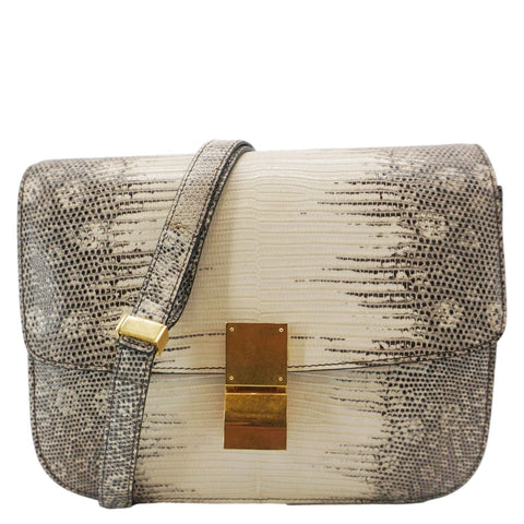 CELINE Classic Box Medium Lizard Leather Shoulder Bag Natural