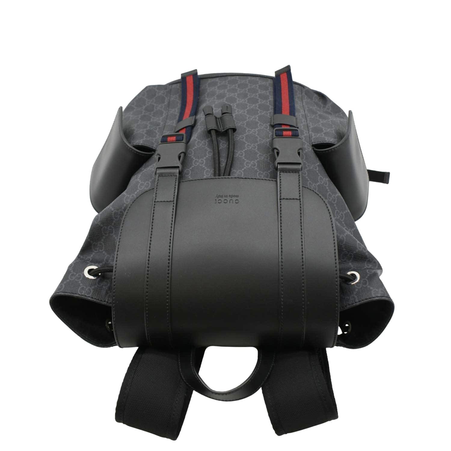black leather supreme backpack GUCCI GG Supreme Canvas Backpack Black 495563