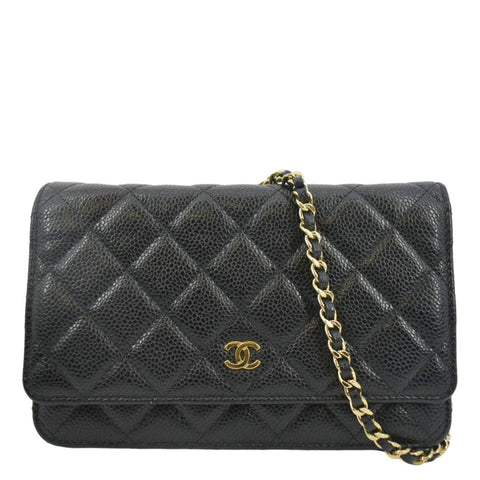 CHANEL Woc Caviar Leather Wallet On Chain Clutch Bag Black
