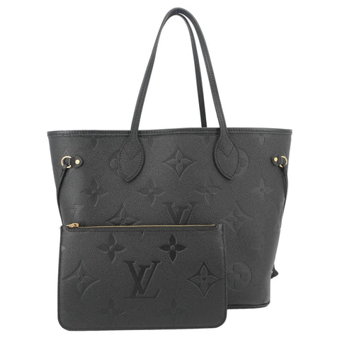 LOUIS VUITTON Neverfull MM Empreinte Leather Tote Shoulder Bag Black