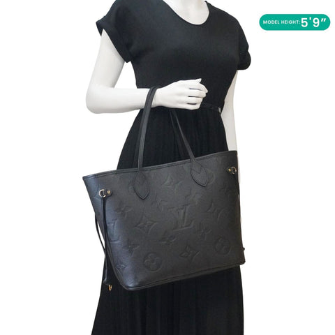 LOUIS VUITTON Neverfull MM Empreinte Leather Tote Shoulder Bag Black