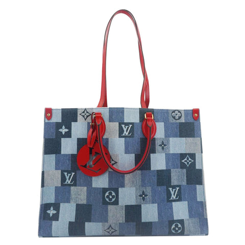 LOUIS VUITTON Onthego GM Autres Toiles Monogram Denim Shoulder Bag Blue