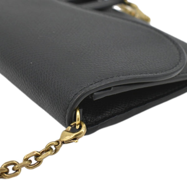CHRISTIAN DIOR Long Saddle Leather Crossbody Chain Wallet Black