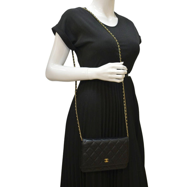 CHANEL Woc Caviar Leather Wallet On Chain Clutch Bag Black