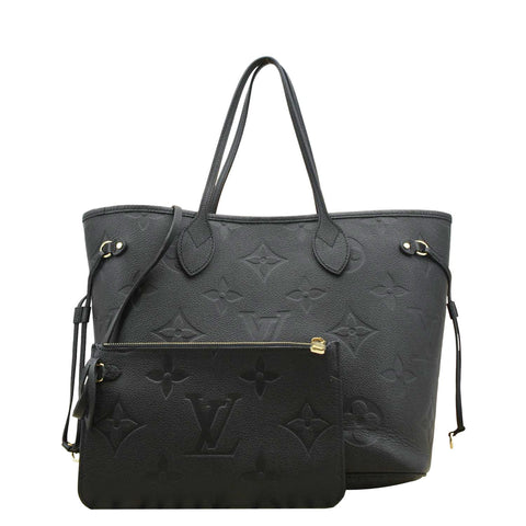LOUIS VUITTON Neverfull MM Empreinte Leather Tote Shoulder Bag Black