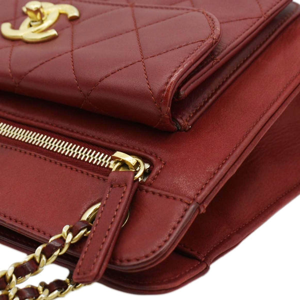CHANEL Square Front Pocket Quilted Leather Chain Crossbody Bag Red