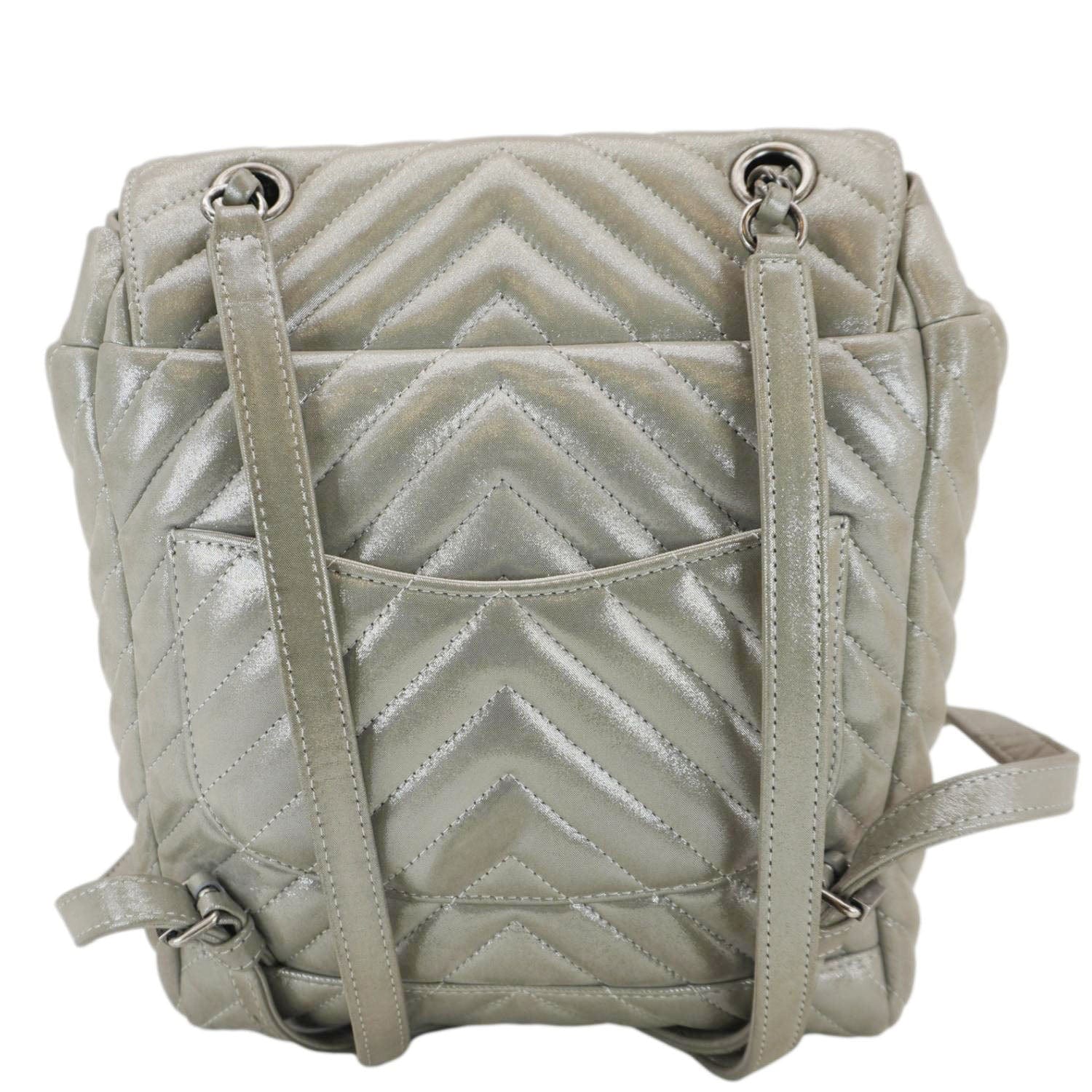 chanel chevron leather backpack CHANEL Urban Spirit Chevron Calfskin Silver Leather Backpack