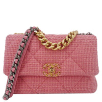 CHANEL 19 Flap Medium Quilted Tweed Shoulder Bag Rose Pink