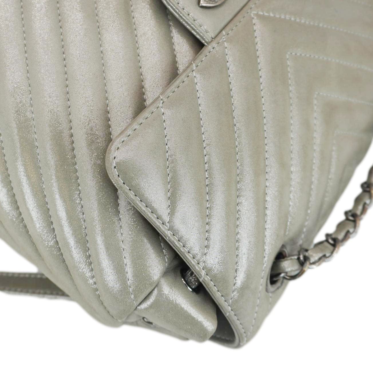 chevron textured faux leather backpack CHANEL Urban Spirit Chevron Calfskin Silver Leather Backpack