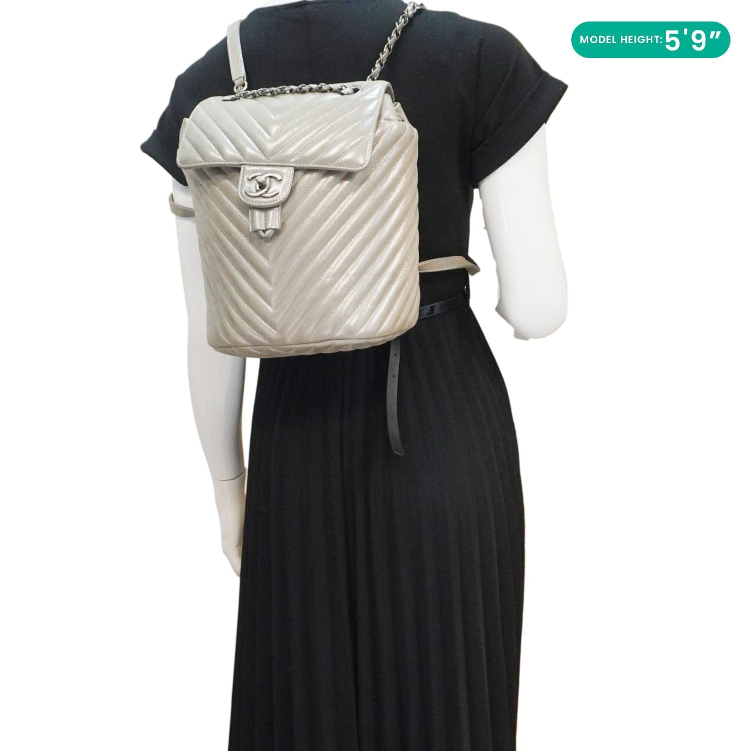 chanel urban spirit backpack mini price CHANEL Urban Spirit Chevron Calfskin Silver Leather Backpack
