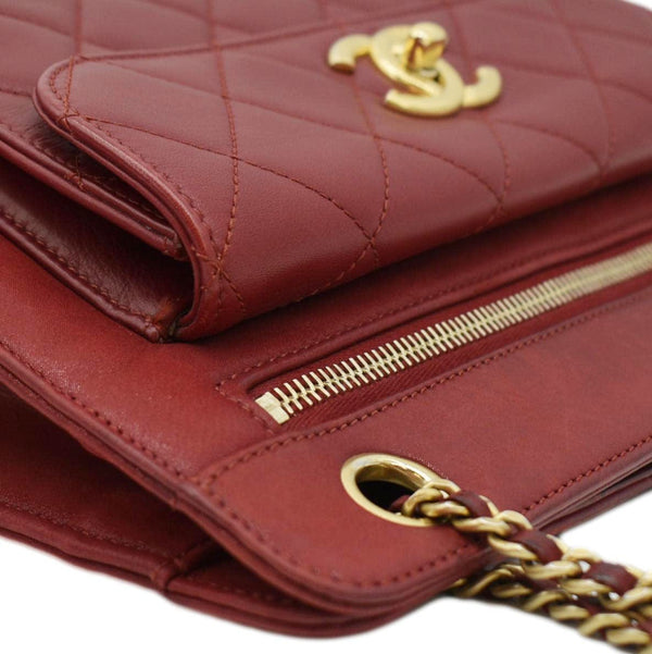 CHANEL Square Front Pocket Quilted Leather Chain Crossbody Bag Red