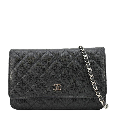CHANEL Wallet On Chain Quilted Caviar Leather Crossbody Bag Black