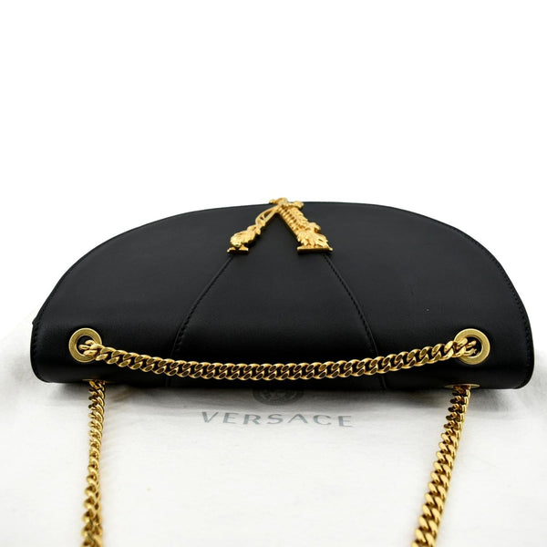 Versace Virtus Leather Chain Shoulder Bag in Black - Top