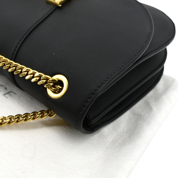 Versace Virtus Leather Chain Shoulder Bag in Black - Top Left