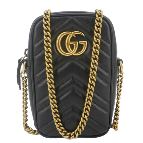 GUCCI GG Marmont Mini Matelasse Leather Crossbody Bag Black 598597