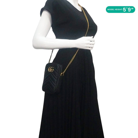 GUCCI GG Marmont Mini Matelasse Leather Crossbody Bag Black 598597