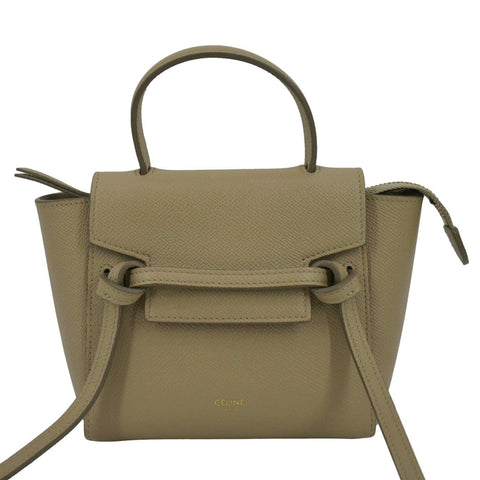 CELINE Nano Belt Grained Leather 2Way Shoulder Bag Taupe