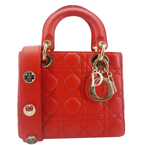 CHRISTIAN DIOR Lady Dior Cannage Lambskin Leather Crossbody Bag Red