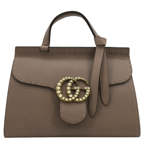 GUCCI GG Marmont Leather Top Handle Shoulder Bag Beige 421890