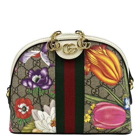 GUCCI Ophidia Flora Small Supreme Canvas Shoulder Bag Beige 499621