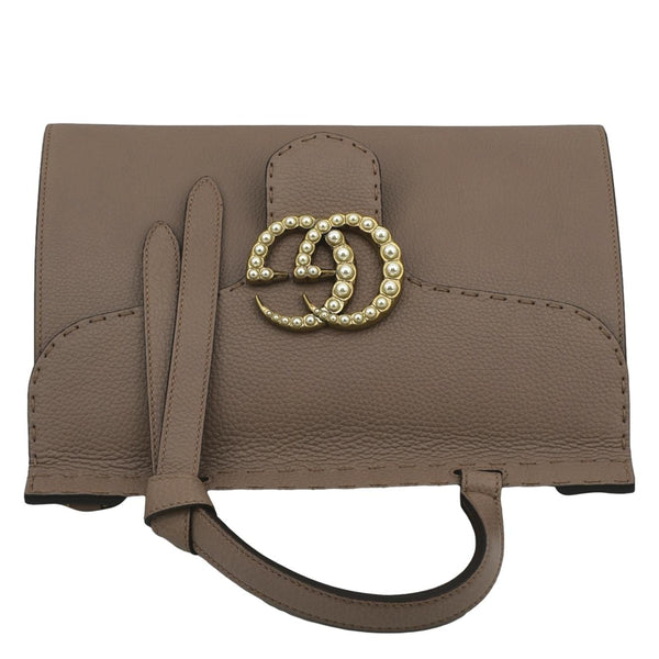 GUCCI GG Marmont Leather Top Handle Shoulder Bag Beige 421890