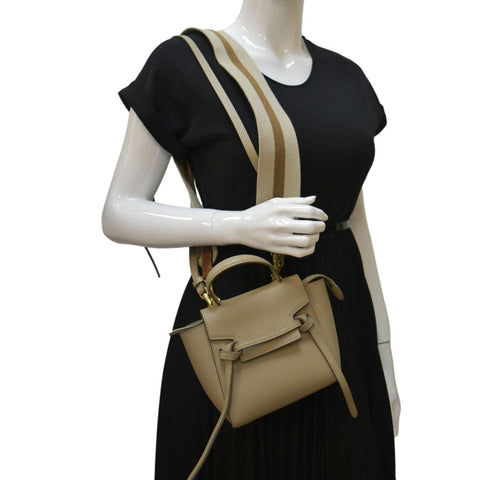 CELINE Nano Belt Grained Leather 2Way Shoulder Bag Taupe