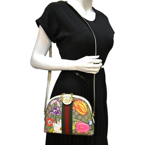GUCCI Ophidia Flora Small Supreme Canvas Shoulder Bag Beige 499621