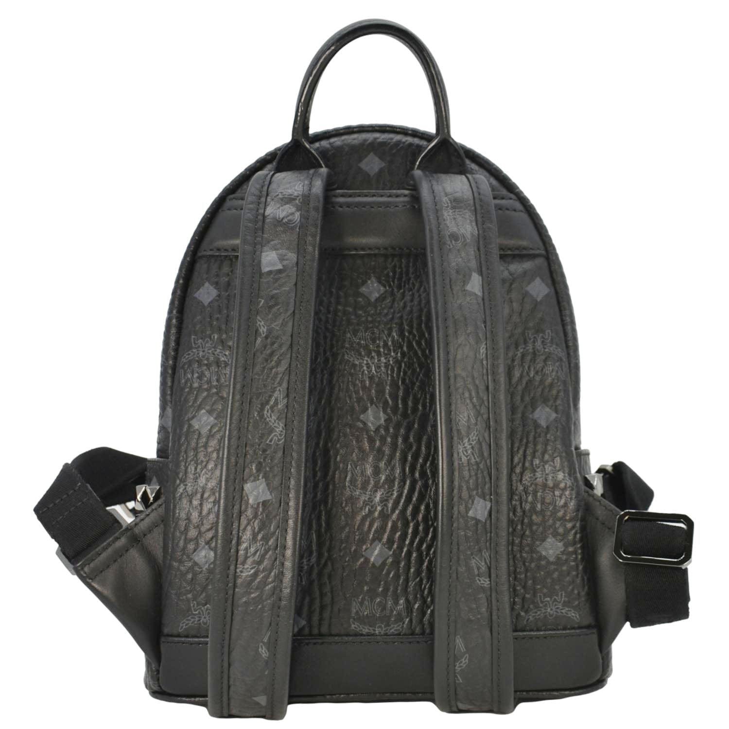black leather backpack with studs MCM Stark Side Stud Visetos Canvas Black Backpack Bag