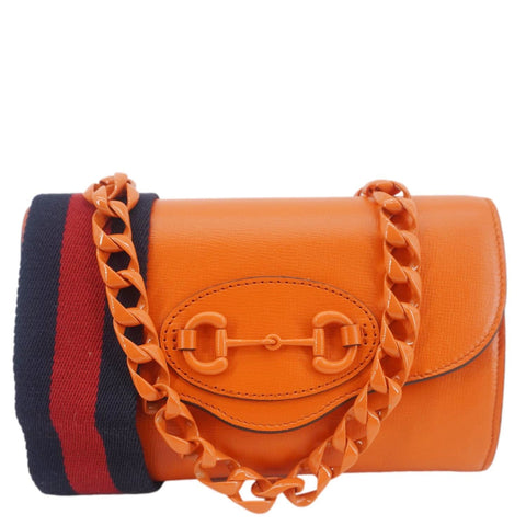 GUCCI Horsebit 1955 Mini Leather Shoulder Bag Orange 724713