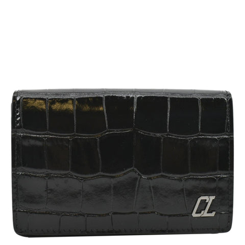 CHRISTIAN LOUBOUTIN Loubeka Leather Card Case Wallet Black